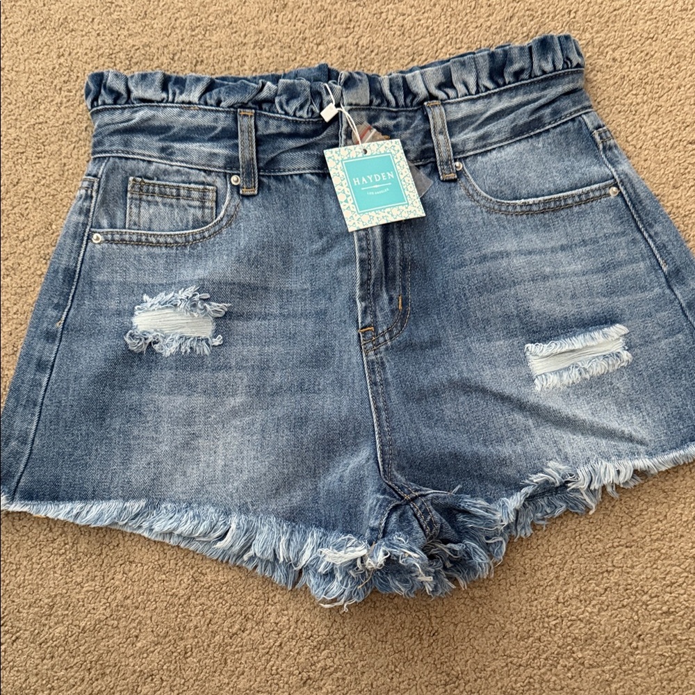 Hayden Blue Frayed Hem Jean Shorts